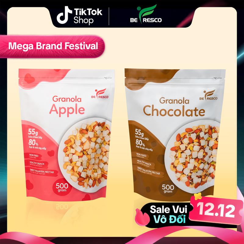 Combo 2 Túi Granola Nhiều Topping 80% Hạt Ngũ Cốc Ăn Liền Ít Đường Befresco 500g Food Thức Ăn