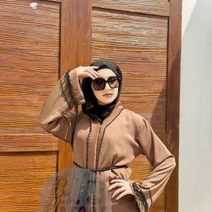 abaya syahira fursan crystal ori 2in1/ outer mewah free belt tassel