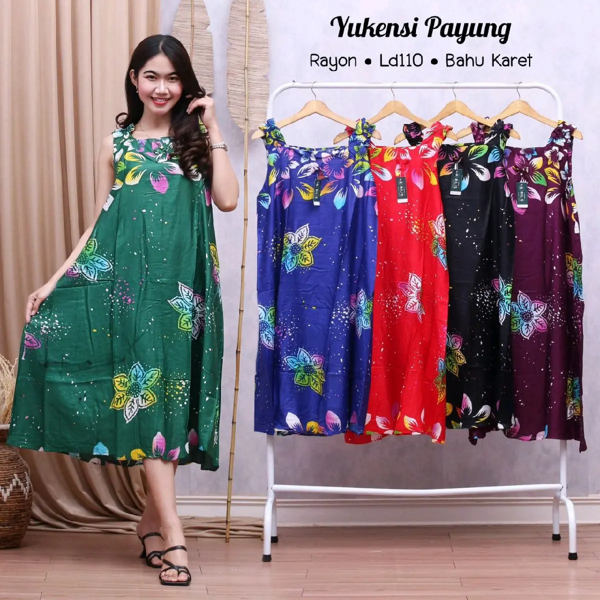 yukensi payung bunga daster nyaman Rayon Cantik Karet Panjang