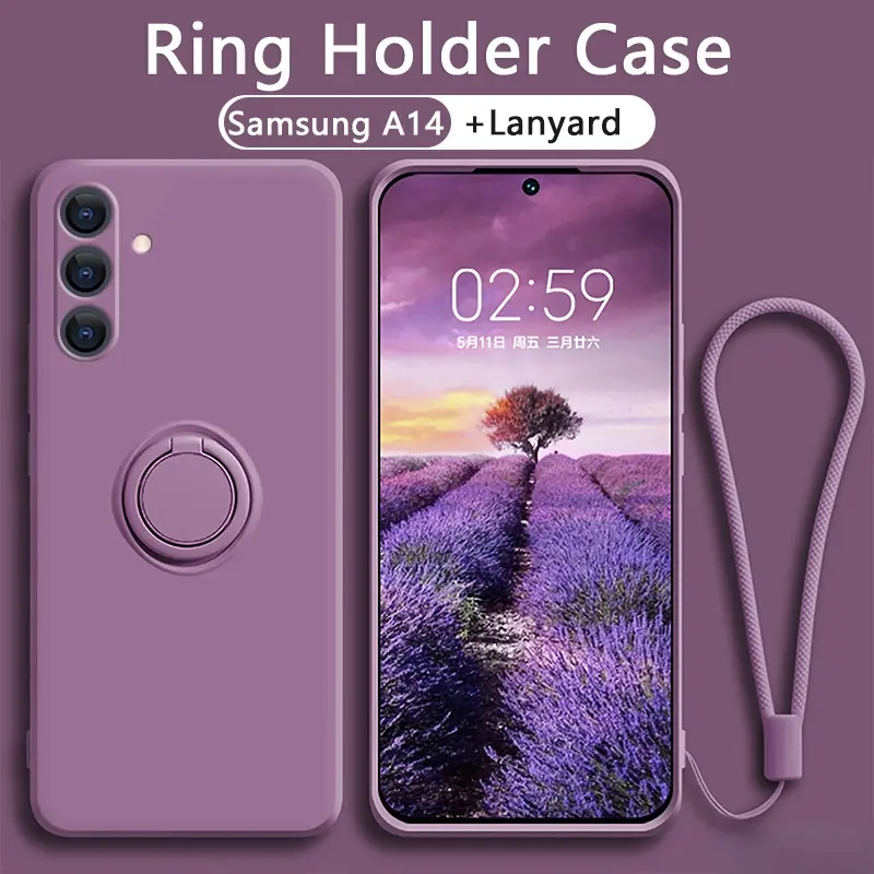 Luxury Samsung A14 Case Galaxy A24 A34 A54 5G A04 Casing Liquid Silicone Shock Proof Case With Magnetic Ring Holder Stand Finger A73 A71 A72 A52