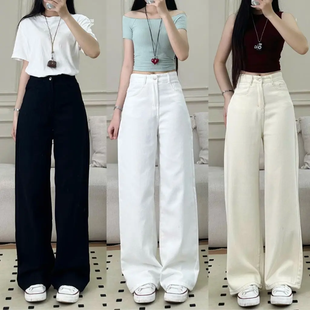 Quần jeans trơn ống suông tôn dáng Denim Nữ  7433/7448/7728 Ong Pants