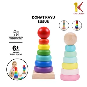 [COD] SK M329 Mainan Anak Ring Donat Kayu Susun Rainbow Unisex Balok Toys Beraneka warna