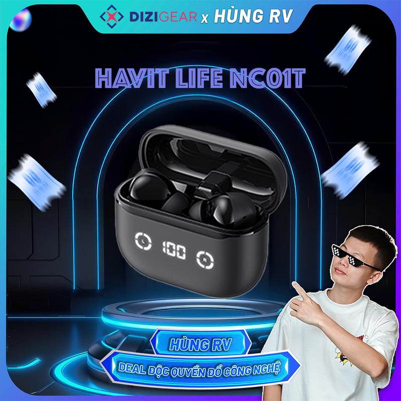 Dizigear x Hùng RV Tai Nghe TWS HAVIT LIFE NC01T BT 5.4 4 Mic ENC + ANC Hỗ Trợ Đàm Thoại Độ Trễ 55ms Có App Kết Nối - Hàng Chính Hãng