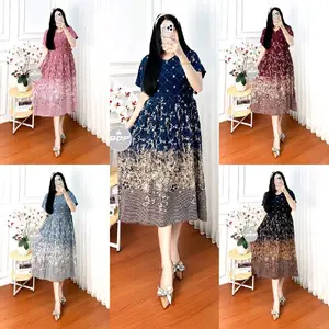 daster midi ada tali lengan pendek