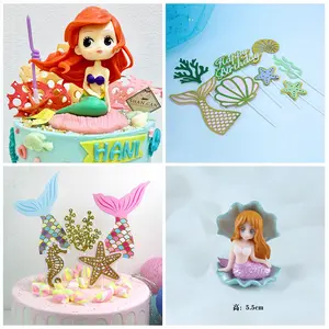 Topper Kue Tema Mermaid Putri Duyung Figur Mainan untuk Hiasan Cake Ulang Tahun Anak Lucu Karakter