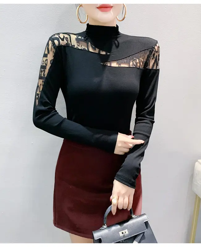 REHIN Áo Thun Cotton Dài Tay Bất Đối Xứng Phong Cách Hàn Quốc Mới Mùa Thu Đông, Dáng Ôm, Áo Nữ Thời Trang Top Women 7