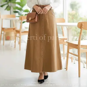 [parveen id] Sunny Skirt Rok Panjang Kancing Aktif Jeans Wash Premium | Rok Denim Wanita Pinggang Karet Jumbo