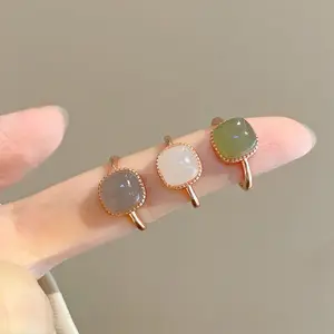【Nosworthy】Cincin Giok Hetian Lapis Emas 18K Gaya Vintage Untuk Wanita Korea Fashion Z