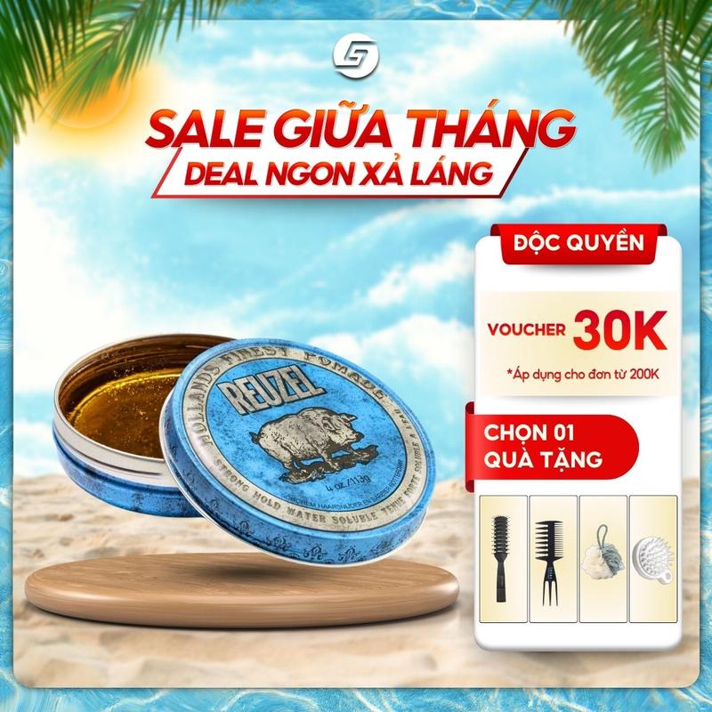 Sáp vuốt tóc Pomade gốc nước Reuzel Pomade Blue - Lợn xanh - 35g - 113g- 340g - Hỗ trợ Chăm Sóc Tóc - Tạo độ bóng lịch sự nam tính - Tặng kèm lược 3in1