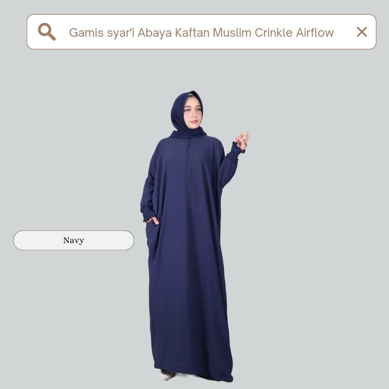 Gamis Abaya Kaftan Panjang Wanita Polos Crinkle Karet Crinkle Airflow Polos Tanpa Hijab/Khimar Muslim Wudhu gamisabaya 4