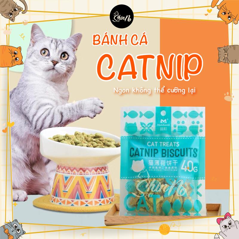  Bánh thưởng cho Mèo,Bánh Cá cho Mèo,Catnip Catnpip biscuits gói 40g-Giảm búi lông,Viêm răng,Hôi miệng cho Mèo Shinnopet 