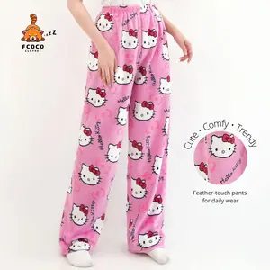 FCOCO - Celana Panjang H Kitty Pink Celana Bulu Celana Wanita Couple Motif Hallokitty Loose Pant Celana Panjang Wanita Highwaist