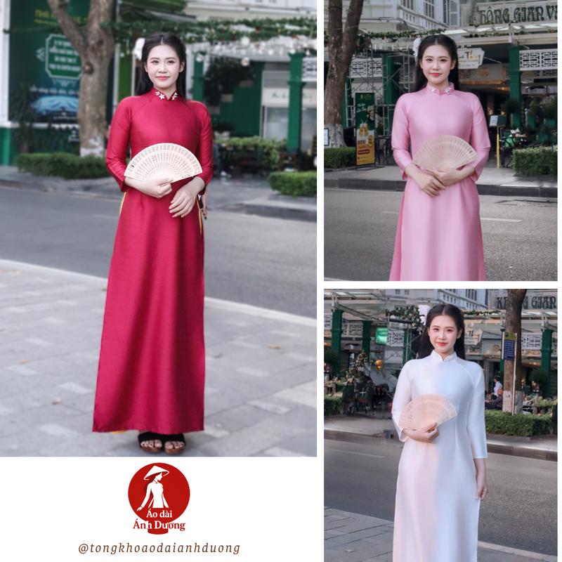 SẴN HÀNG Dài Lụa Tơ Vân áo dài cao cấp thiết kế cổ trụ đính ngọc pha lê thủ công trẻ trung thanh lịch hot trend 2025 - Áo Dài Ánh Dương