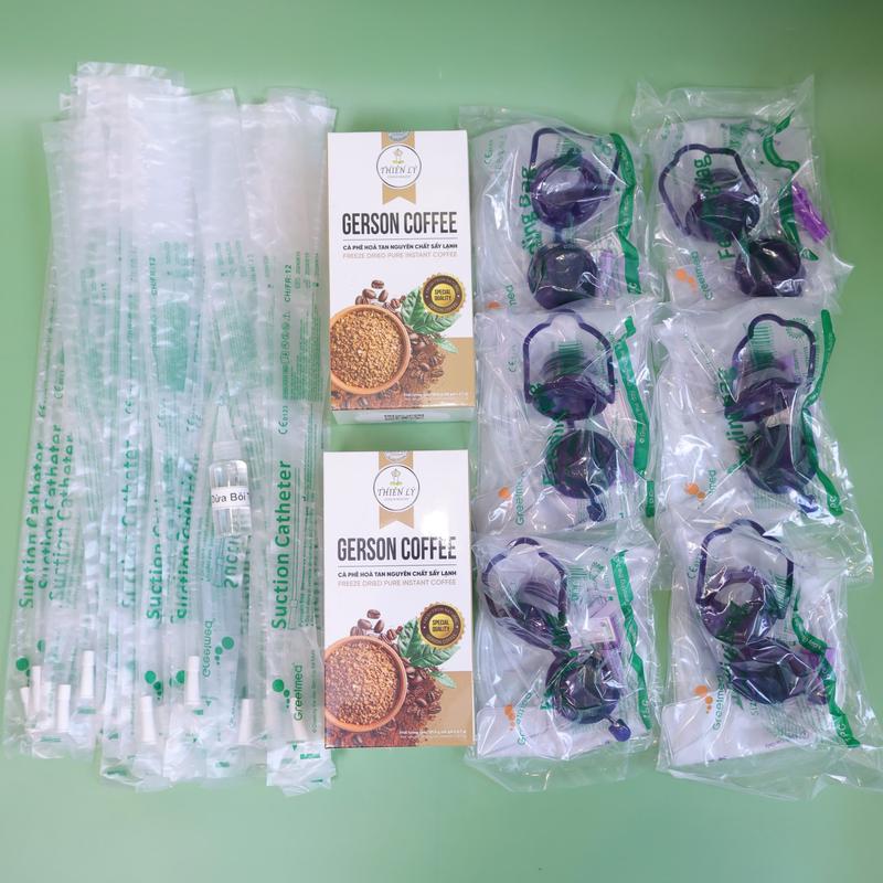  GERSON COFFEE - Cafe Thải Độc Đại Tràng Loại Hòa Tan 2 Hộp 90 Lần Sử Dụng Dụng Cụ 6 Túi 30 Dây Made In Vietnam 