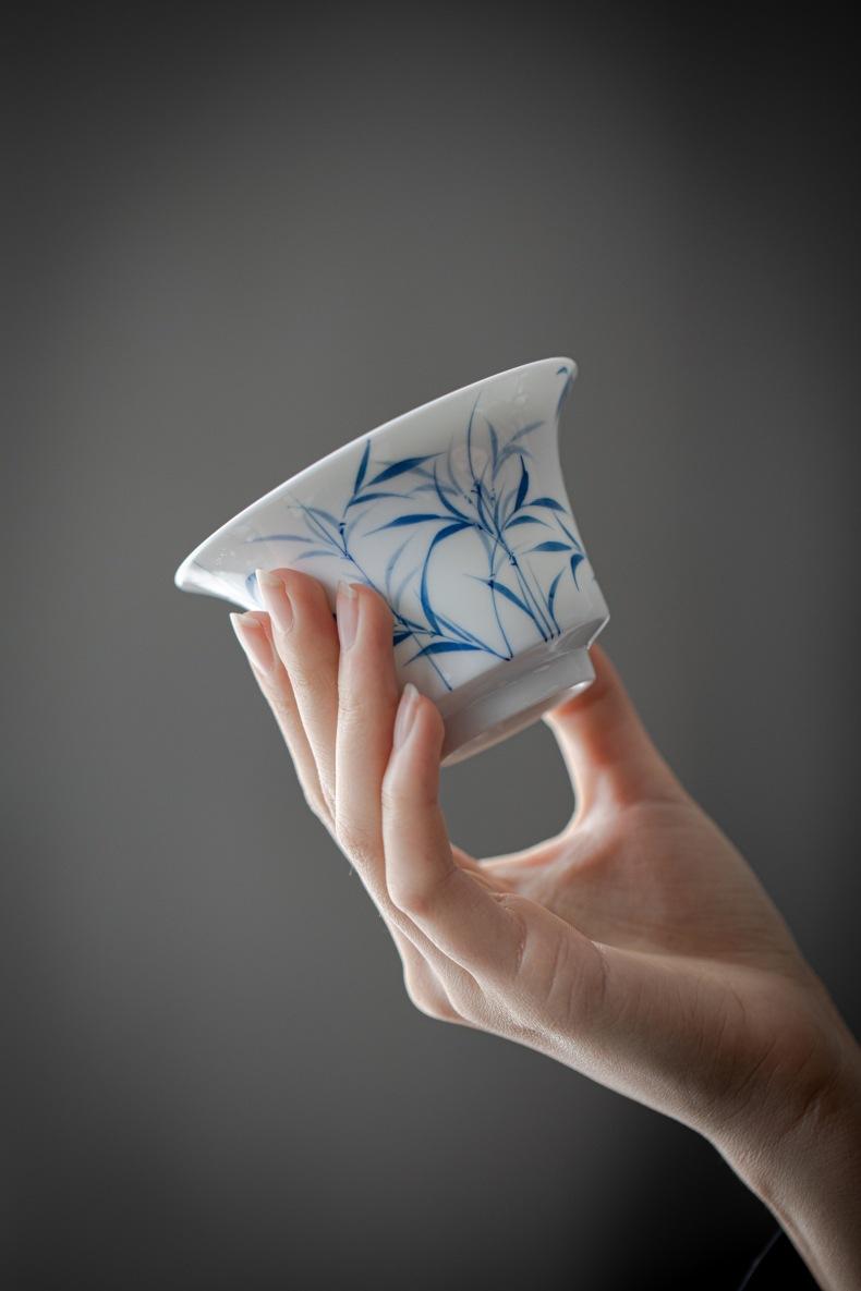 Product Introduction of Bamboo Sancai covered bowl hand-painted ceramic single large high-end Dehua white porcelain tea bowl Kung Fu tea set gift 22
