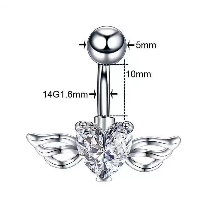 belly piercing anting pusar Berbentuk hati Zirkon Fesyen Sederhana piercing pusar 16mm diameter Cincin Pusar Sayap Perhiasan Tindik Perhiasan pasangan uniseks 4