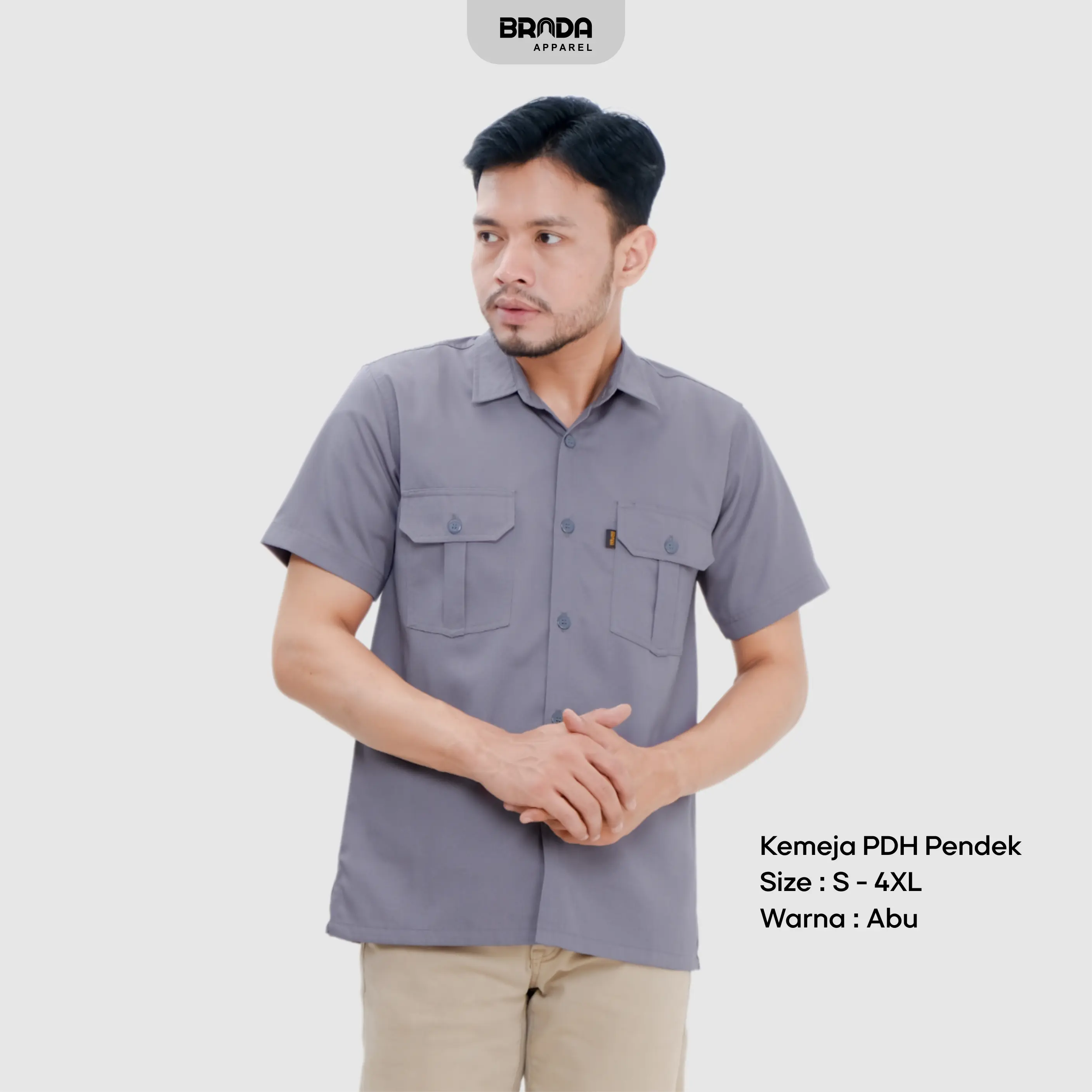Kemeja Drill Pendek / Kemeja Kantor PDH PDL Pendek - Abu-abu