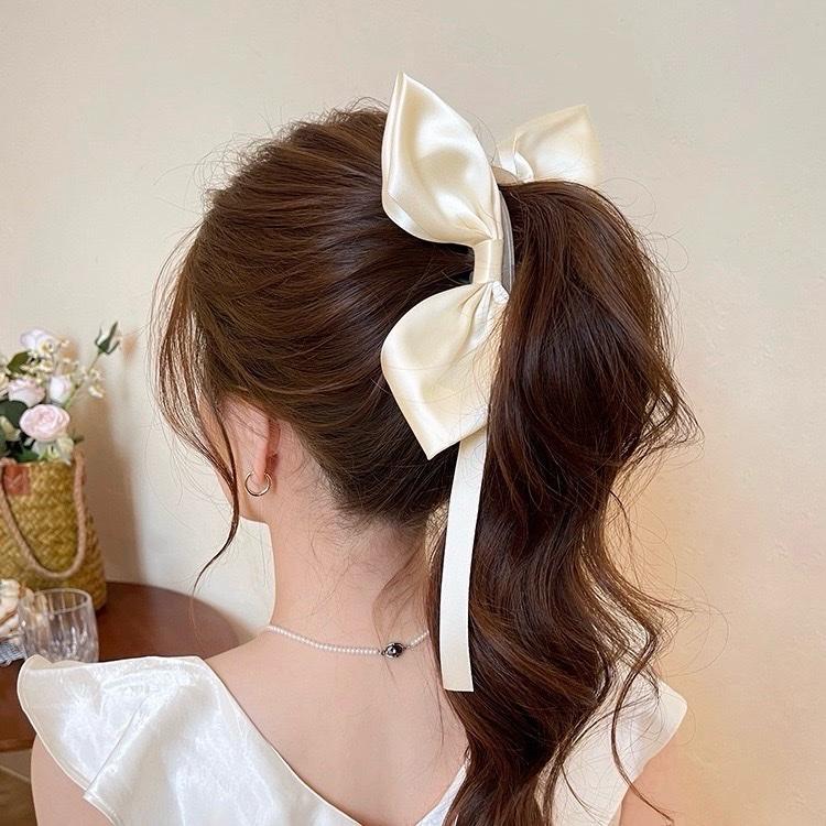 (Kẹp chuối, kẹp đuôi ngựa) Kẹp tóc nơ lụa cách điệu xinh xắn tiểu thư - Hàng thiết kế của Tũn Nữ Women