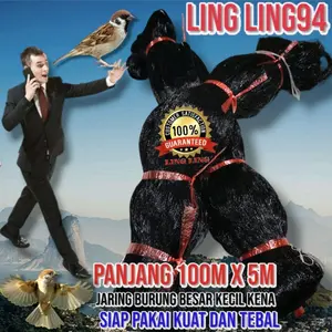 Jaring Burung Panjang 100 meter x 5 meter - Jaring Burung Hitam Untuk Branjang Burung Besar Kecil seperti Emprit Perkutut Cended Kutilang Trucuk Ruak Ruak di sawah dan di kebun