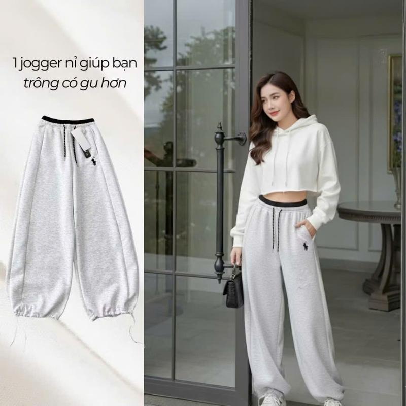 MẪU MỚI - Quần nỉ nữ ống suông có dây rút gấu quần ống rộng chất nỉ ép 2 da cạp chun lưng cao mặc đi làm công sở ở nhà mùa đông