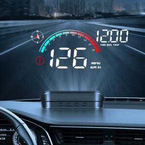 車用フロントガラススピードメータープロジェクター、ユニバーサル3.5インチヘッドアップディスプレイ、OBD/GPSデジタルスピード、コンパス方位、時間、オーバースピード警告、走行距離、運転時間表示