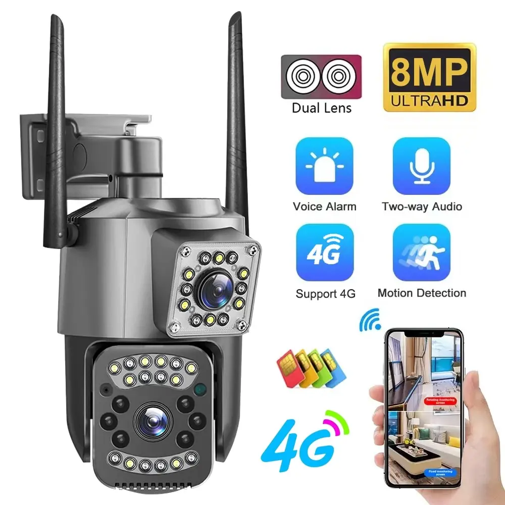 Kamera & Sistem Keselamatan, 10x 60fps, V380 Pro, Kad Sim 4G, Kamera IP, 8MP Lensa Dwi, PTZ, Penglihatan Malam, Kamera Luar, Kamera Web, Penggera, Pantau Perlindungan Keselamatan CCTV Rumah Pintar