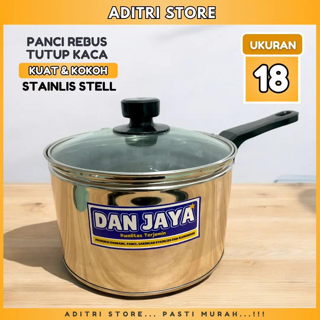 [ADITRI STORE] Panci Susu atau Panci Rebus Stenlis Tutup Kaca Ukuran 18 Danjaya Panci Mie, Sayur Serbaguna