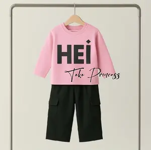 Setelan Anak Perempuan Celana Kargo 1-6 Tahun Termurah / Setelan Anak Perempuan Lengan Panjang Motif HEI / Setelan Anak Kekinian