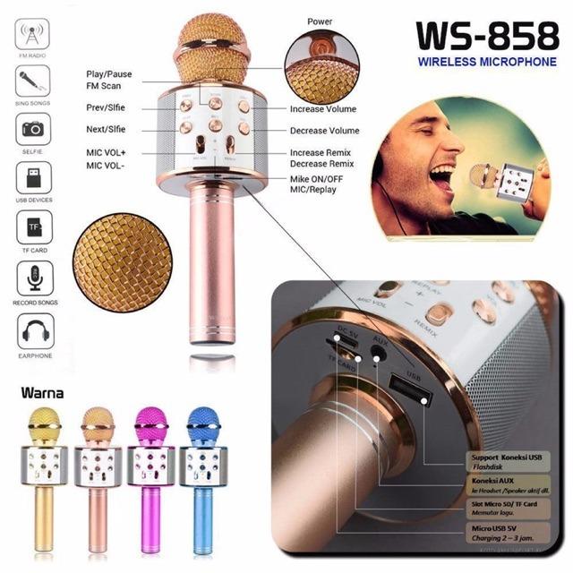 Mic WS 858 Mikrofon Bluetooth Karaoke Wireless Microphone Smule