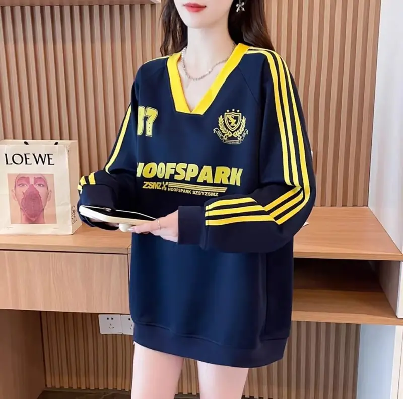 Sweater Wanita Hoofspark 87 Vneck Oversize Wanita Basic Oblong Bigsize Fleece Nyaman - Crewneck Oversize 0