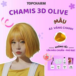Kem nhuộm tóc Chamis 3D Màu Vàng Chanh A3 có thành phần siêu dưỡng từ olive 30 tone màu Lên Màu Lấp Lánh giúp tóc Mềm Mượt 200ml (Kèm trợ nhuộm, bao tay, lược).