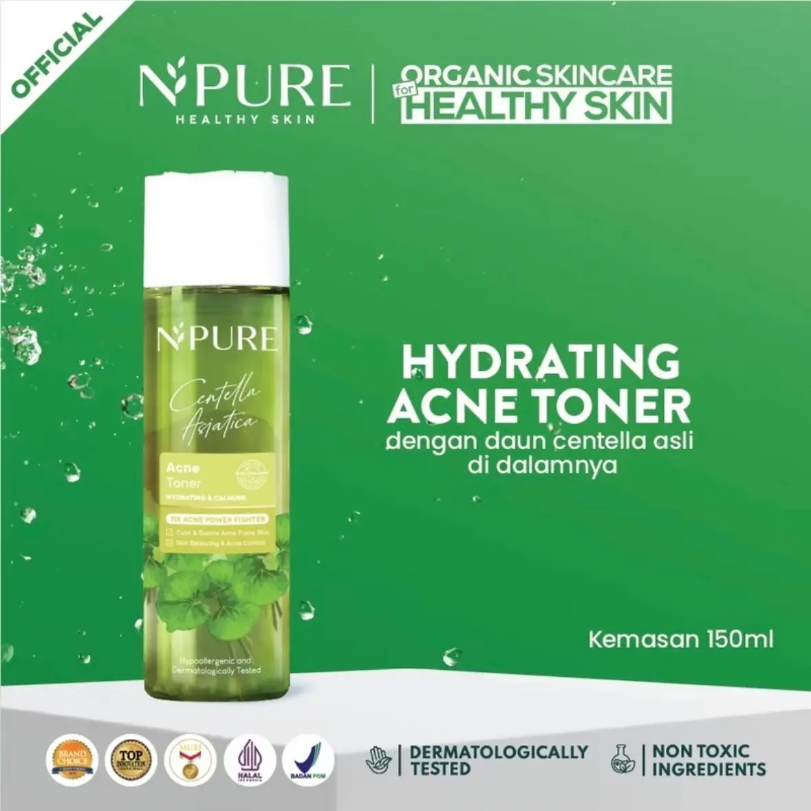 TONER NPURE CENTELLA ASIATICA 150 ML HYDRATING ACNE TONER Acid Extract Mencerahkan Berjerawat Facial Wajah