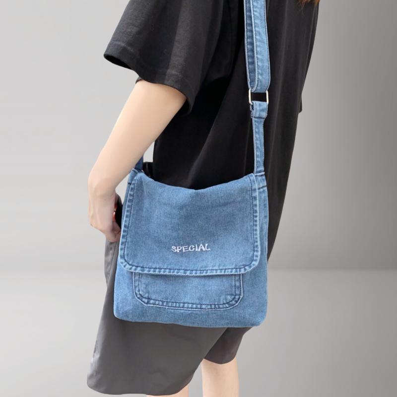 Túi Denim Đeo Chéo, Unisex, Túi Messenger Vải Bố, Thiết Kế Đơn Giản, Hợp Xu hướng Và Bền, Thích Hợp Cho Học Sinh, Năm 2025 2