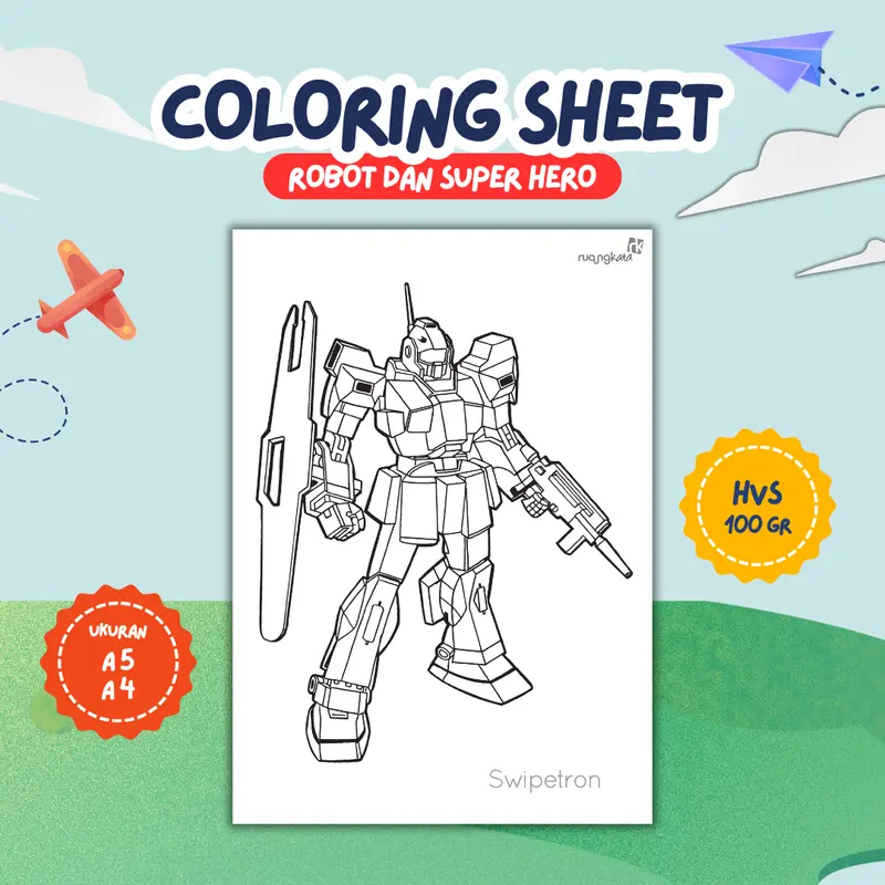 Lembar Mewarnai/Kertas Mewarnai/Coloring Sheet - Tema Robot & Superhero - Ukuran A4 & A5 - Kertas HVS Tebal 100 gram 2