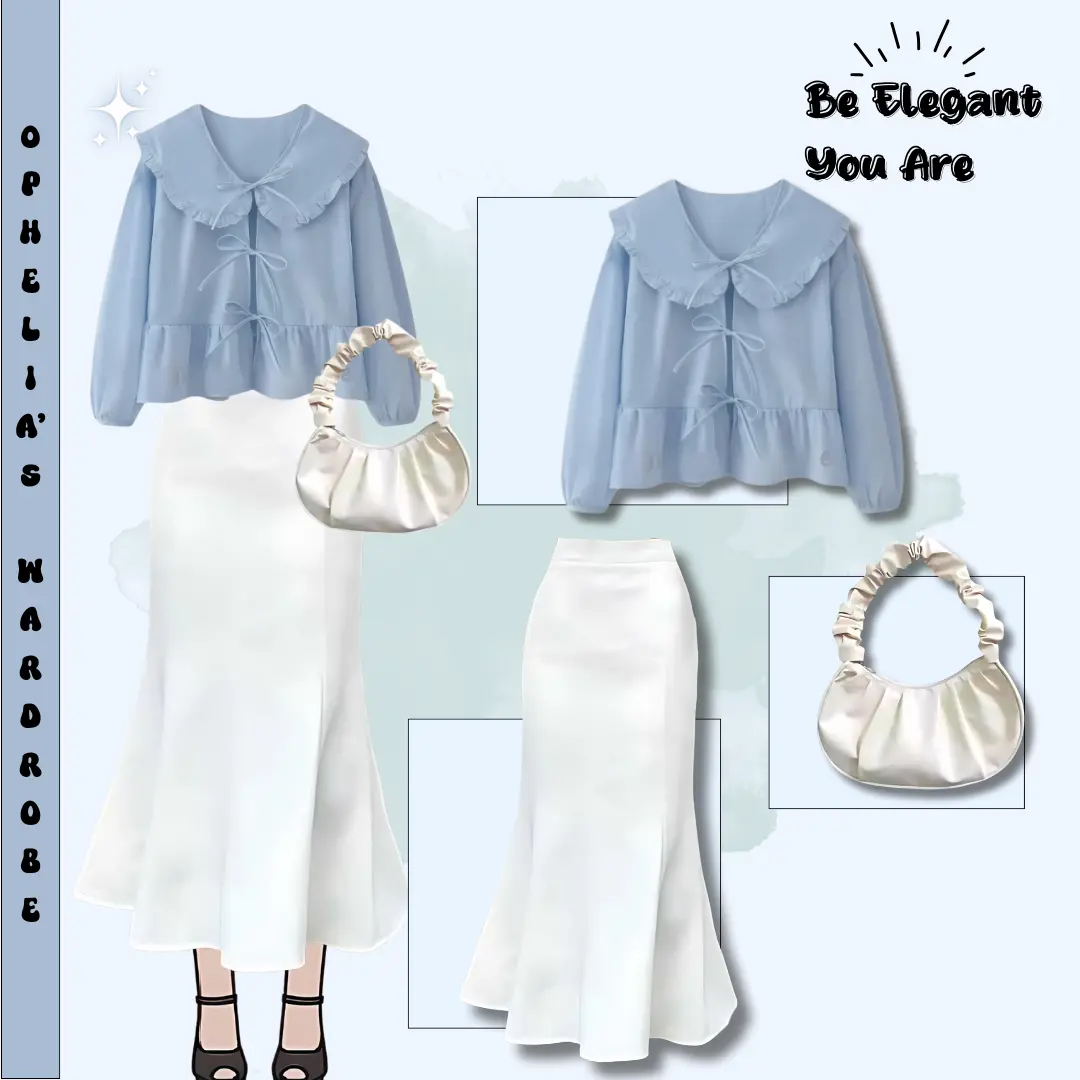 Shoujo Outfit ghibli Vibes One Set Wanita Kekinian Terbaru - Ribbon Blouse + Rok Duyung Scuba Premium |RD081|