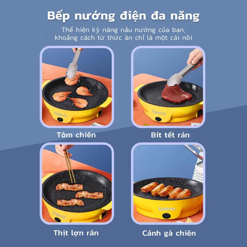 Nồi Chiên Điện, Kadonio, 22cm, Chống Dính, Làm Bằng Thép Không Gỉ, Có Máy Sưởi, Nấu Ăn Bếp Điện Nướng Điện Bếp Nướng Không Khói Nướng Thịt 4