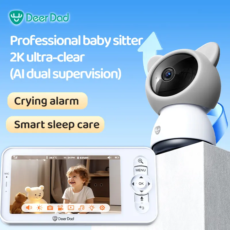 Deer Dad Baby Monitor Dual Model Monitoring Wireless Smart Baby Monitor Camera 1080p HD 5 Inch Night Vision Two-way Call Temperature Sensor Lullaby