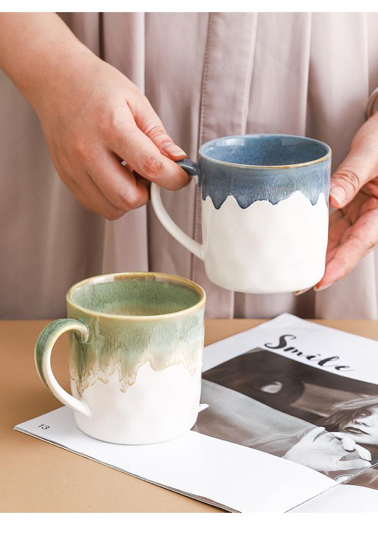 Product Introduction of Ceramic kiln mug High appearance level Household water cup Breakfast cup ins large capacity office afternoon teacup with hand gift drinkware reusable washable andwear-resistant 13