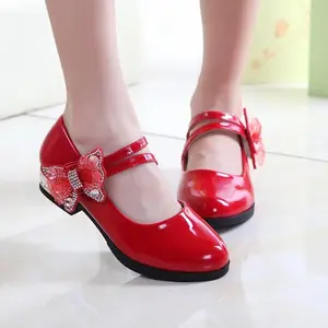 Fashion Kristal Gadis Kecil Kulit Paten Sepatu Anak-anak Putri Pesta Gaun Pernikahan Sekolah Sepatu 4 5 6 7 8 9 10 11 12 13 Tahun Kaki Synthetic White
