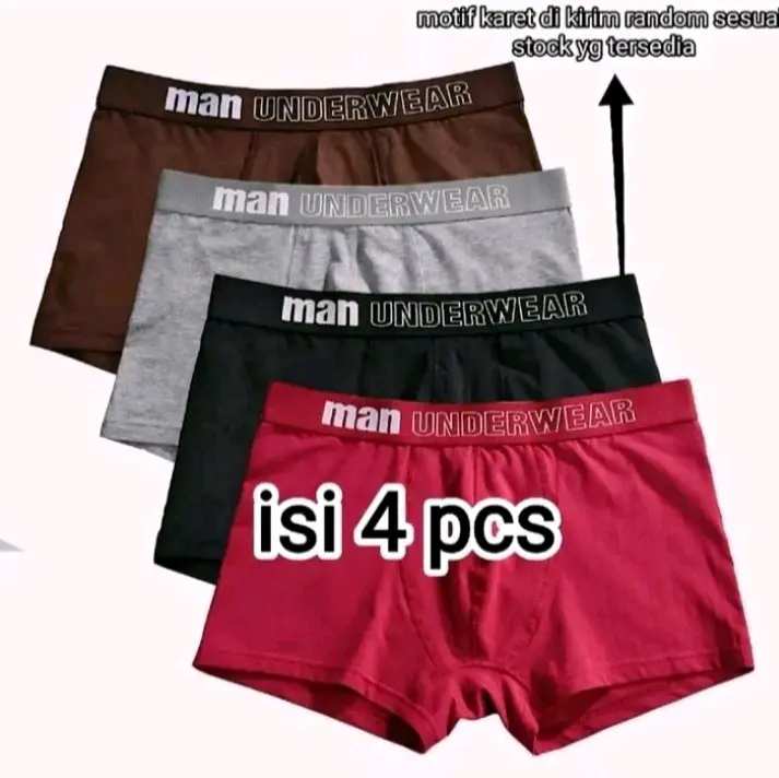 Boxer Celana Dalam Pria Dewasa 4 Pcs Nyaman Hitam Sporty XL Karet Katun Lembut Remaja Pendek Boxer Pria Jumbo dalaman pria Celana Dalam Pria kaosmurah cdcowok cd mura he leg an rucas jtt kancut  laki  laki dalaman