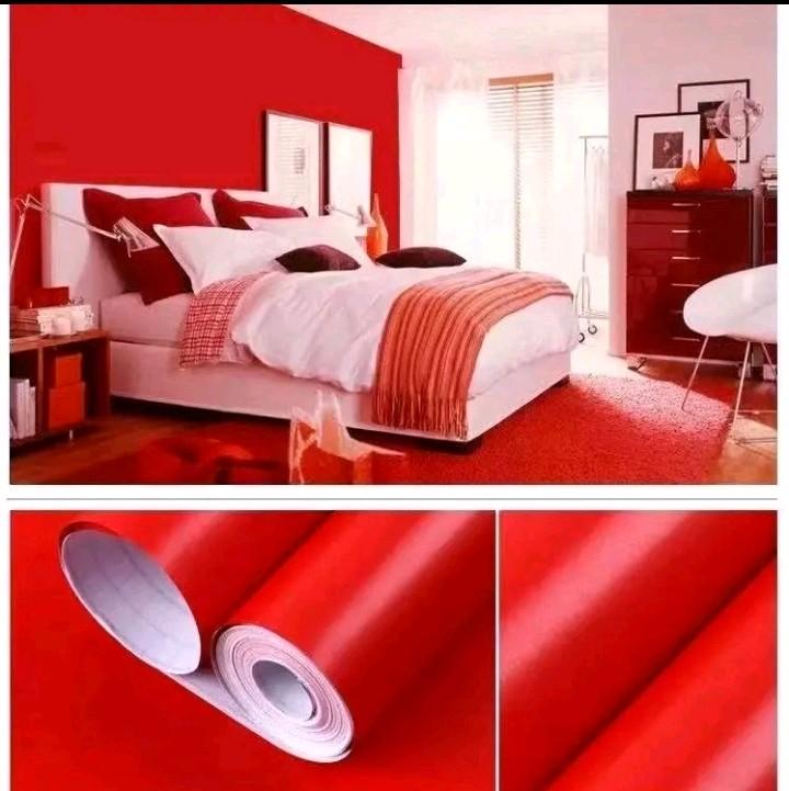 Paket Hemat 4 Roll 8 Meter | Wallpaper Dinding Sticker Dinding Polos Anti Air Kertas PVC Merah | Oren | Hijau | Kuning 0