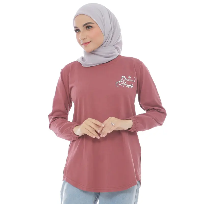 Atasan Wanita Jaya Fashion Top Lengan Kerut Katun Combed Warna Baru - Kaos Panjang Oval Model Hayylik Tanpa Ban Pinggang - Polos, Muslim, Sablon Oversize Basic 0