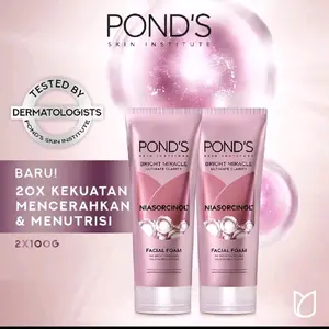 Paket Hemat 2x100gr Twinpack atau 200 Gr Ponds Bright Miracle Niacinamide Anti-Blemish Muka Cleanser Wajah Cleansing Facial Perawatan
