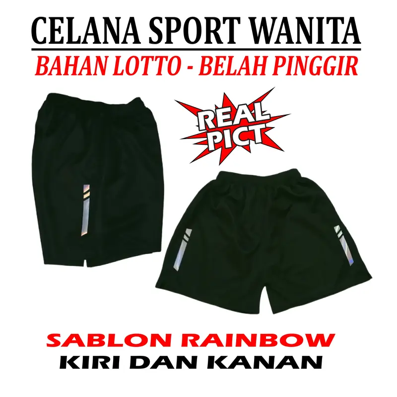 Celana Pendek Sport Olahraga Wanita Bahan Lotto Belah Pinggir Sablon Warna Rainbow 4