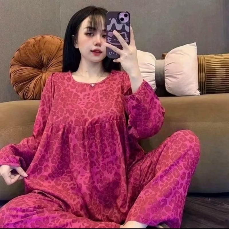 DD đồ bộ tiểu thư áo babydoll báo hồng - chất tole , mặc mát