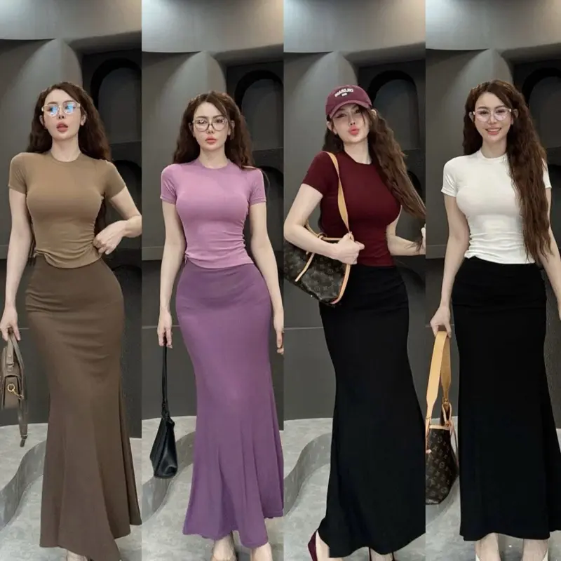 SB36  - Set Áo Lai Bầu + Chân Váy Đuôi Cá Tôn Dáng Hách Dáng ,Chất Vải Cotton 4 Chiều Co giãn Siêu Xinh