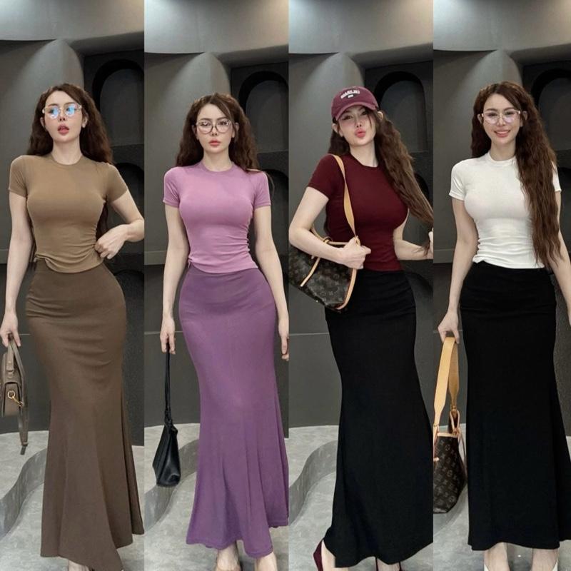 Set Áo Lai Bầu + Chân Váy Đuôi Cá Tôn Dáng Hách Dáng ,Chất Vải Cotton 4 Chiều Co giãn Siêu Xinh