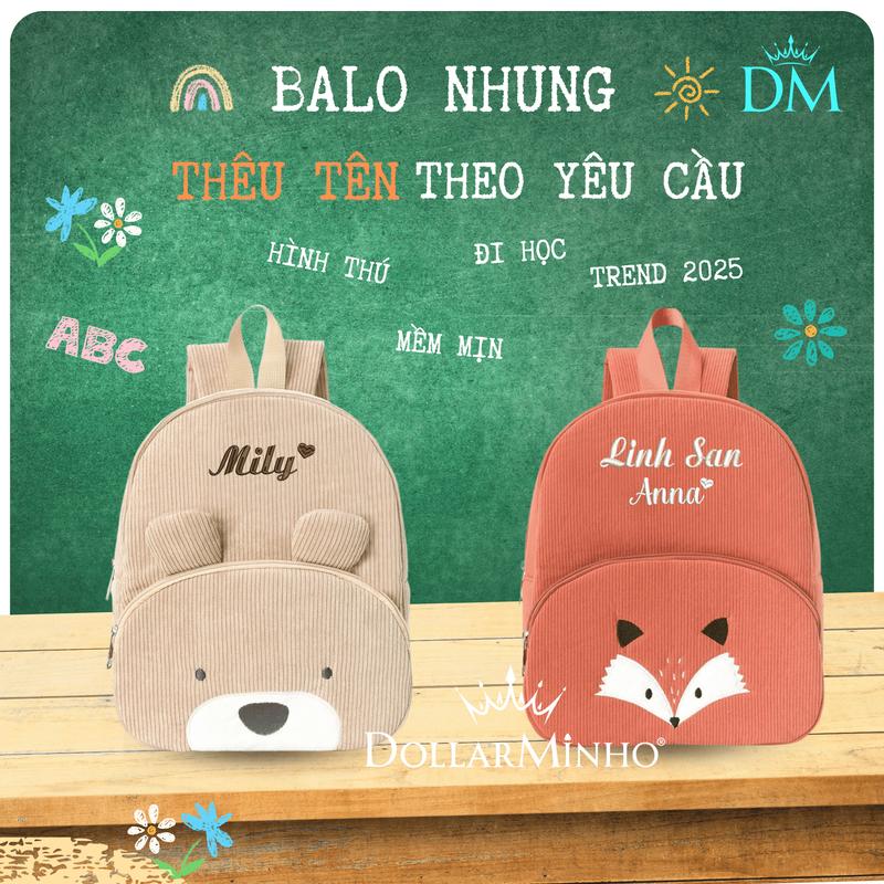 DollarMinho Balo Thêu Tên Dành Cho Bé Từ 0 Đến 5 Tuổi Chất Liệu Nhung Tăm Mềm Mịn Thiết Kế Dễ Thương Đựng Đồ Dùng Quần Áo Đi Học