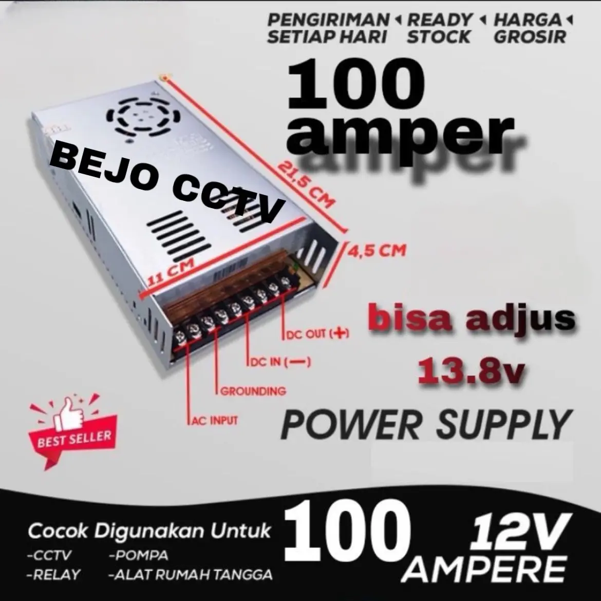 Adaptor Trafo Power Supply 12V/100A 1200W Dimensi : P 21cm x L 11cm Bergaransi 1Bulan Elektronik Laptop Computer