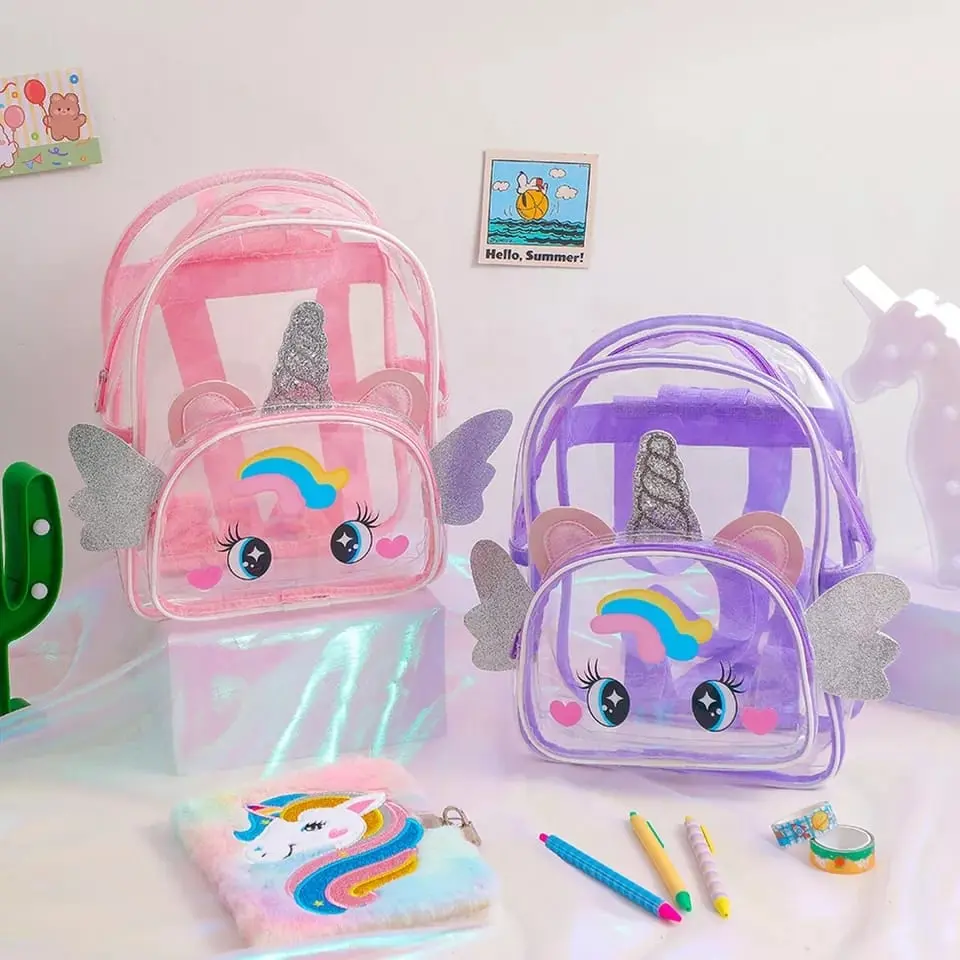 Tas Ransel Anak PVC Unicorn Sayap Transparan Waterproof Fashion Tas Ransel Anak Mini Transparan Hadiah Ulang Tahun Lucu - Tas Mika Transparan Fashion Anak tasanak